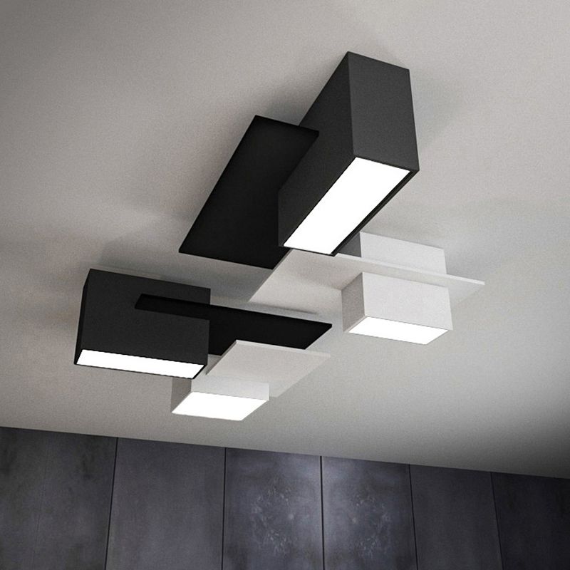 Plafonnier LED noir et blanc en fer de simplicité moderne, plafonnier géométrique avec abat-jour en acrylique
