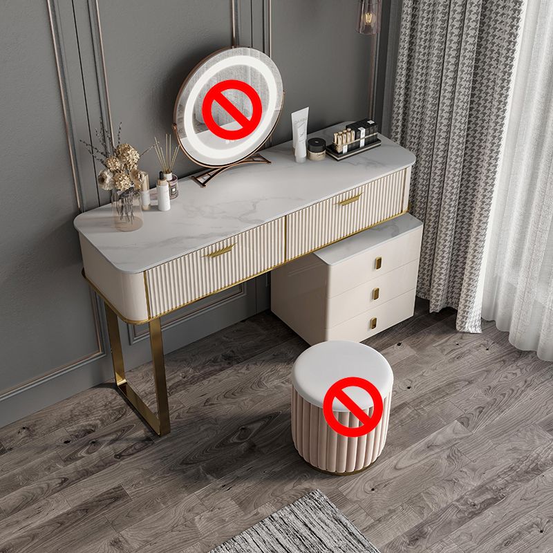 2/5-Drawer Vanity Makeup Table Set Metal Dressing Table in Beige