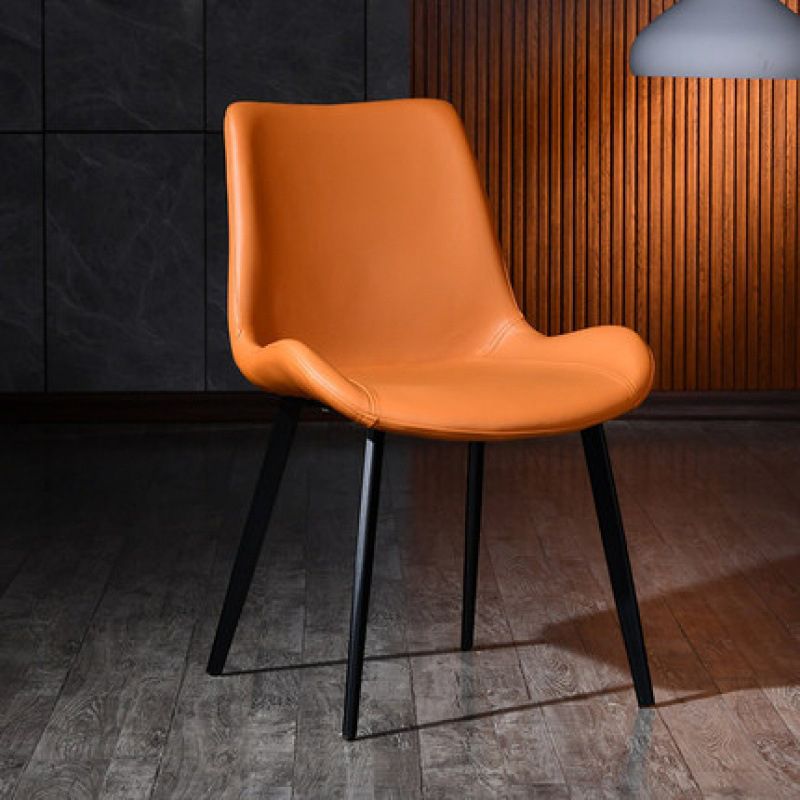 Contemporary Armless Chair Matte Finish Leather Curved Parsons Side Chair for Home