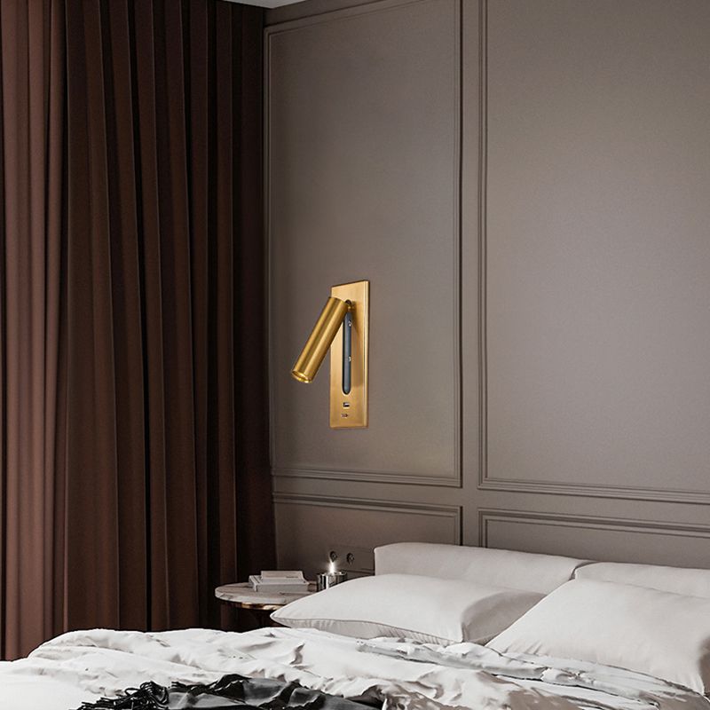 Simple Pivoting Wall Sconce Cylinder Reading Wall Light for Bedroom