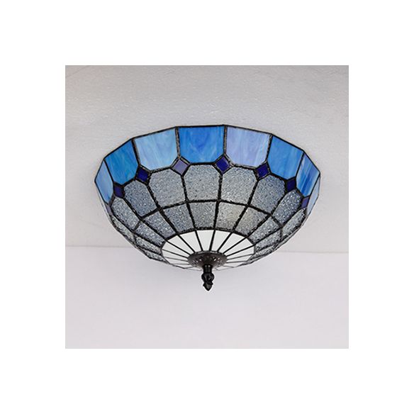Plafonnier bol en verre teinté Tiffany, 2 lumières, plafonnier en Beige/transparent/bleu pour salle de bain