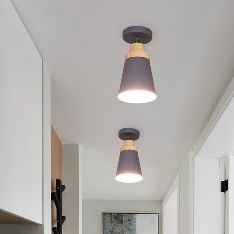 1 - Light Metal Shade Semi Flush Monte Lighting Nordic Modern Style Wood Massimale Luce per Hallway