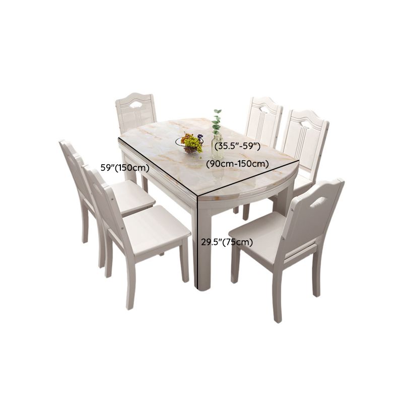 Faux Marble Top 7 Piece Dining Room Chair and Table Set in White