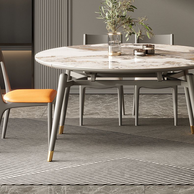 Modern Round Dining Table Stone Top Dining Table with 4 Wood Legs