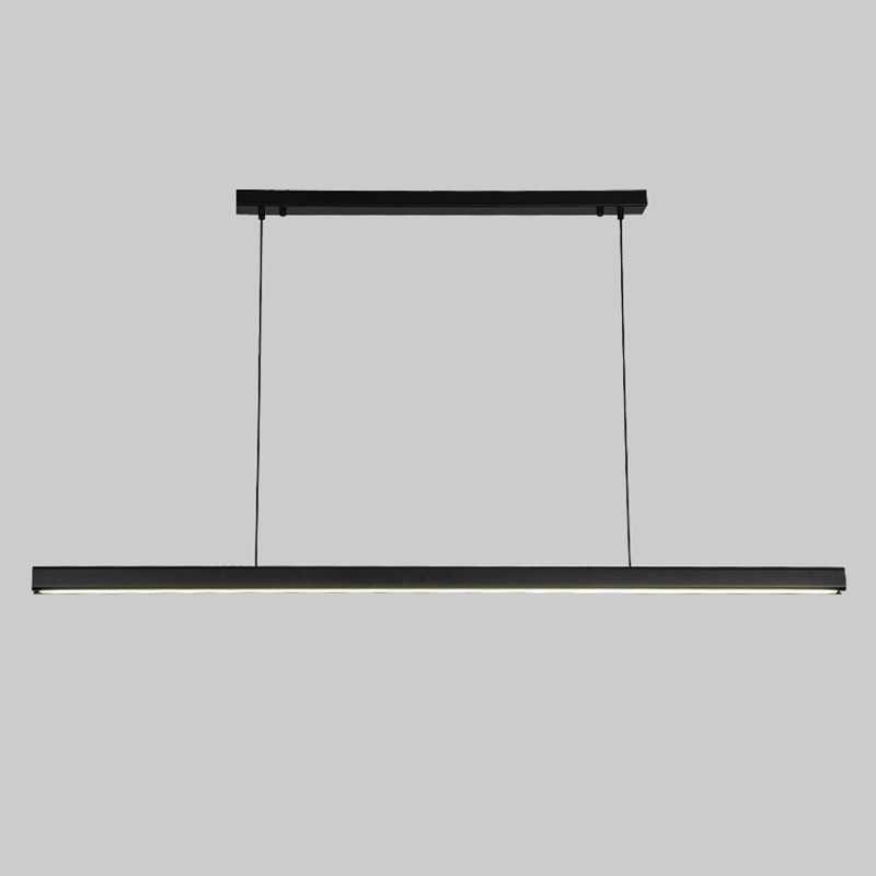 Black Long Strip Minimalism LED Island Light Aluminum + Walnut Nordic Style Suspension Lighting Fixture for Dining Room