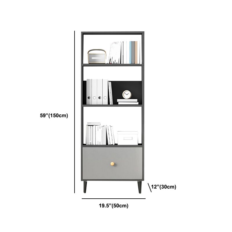 Gray Engineered Wood Bookcase Open Back with Shelves Bookshelf Vertical