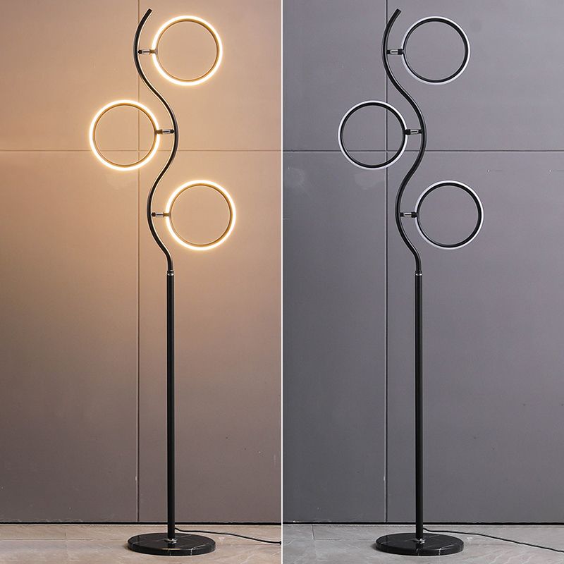 Rotatable Ring Shaped Floor Light Artistic Metal 3-Head Bedroom LED Standing Lamp