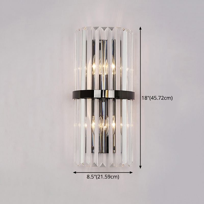 Moderno romantico a parete interno luce in acciaio inossidabile lampada a parete cilindrica con tonalità di cristallo