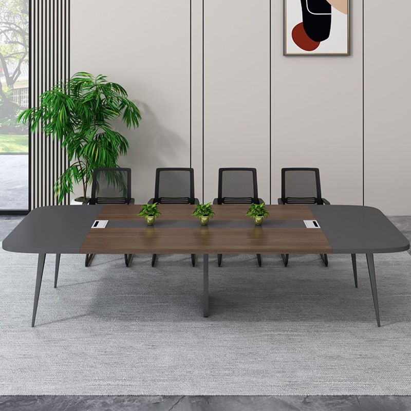 Industrial Curved Office Desk Pedestal Writing Desk with Metal Legs