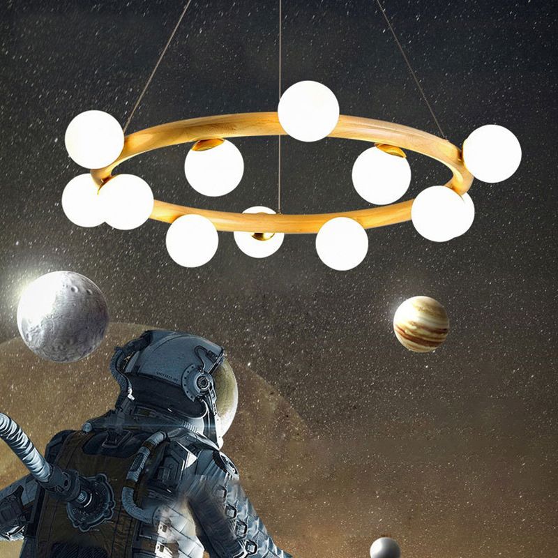 Zeitgenössische Bauernhaus Holzlampe Decke hängende Licht mit Glasschatten