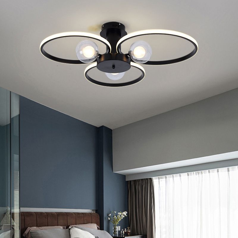 Modern Ring Shaped LED Semi Flush Light Living Room Ceiling Light with Glass Shade
