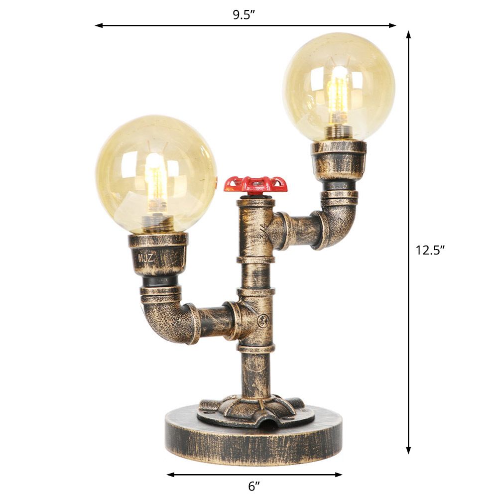 Tarea de sombra de plata de plata/bronce antiguo Lámpara industrial de la sala de estar de 2 luces Clear/Amber Glass.