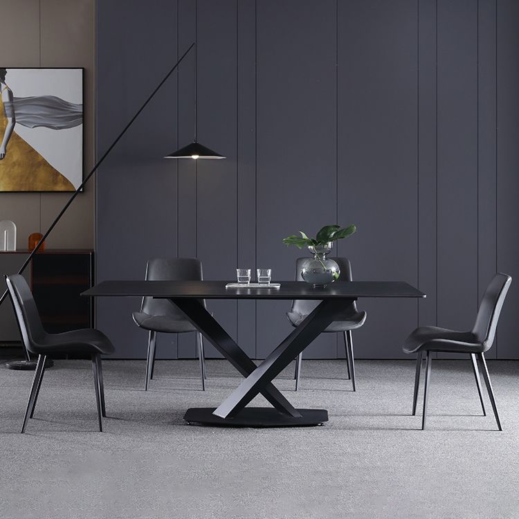 Minimalist Sintered Stone Dining Room Set Fixed Dining Set with Rectangle Table for Home Use