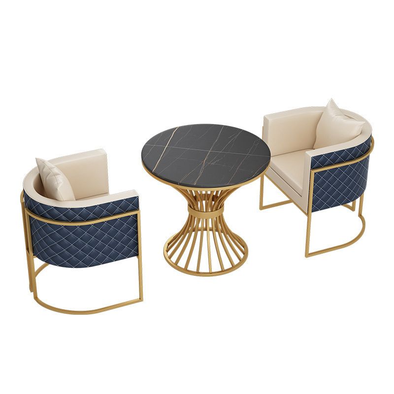 Glam Style Stone Dining Set Round 1/2/3/5 Pieces Dining Set for Home Use