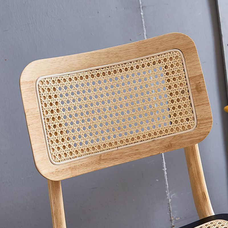 Low Back Solid Wood Bar Stool Modern Rattan Armless Stool for Living Room