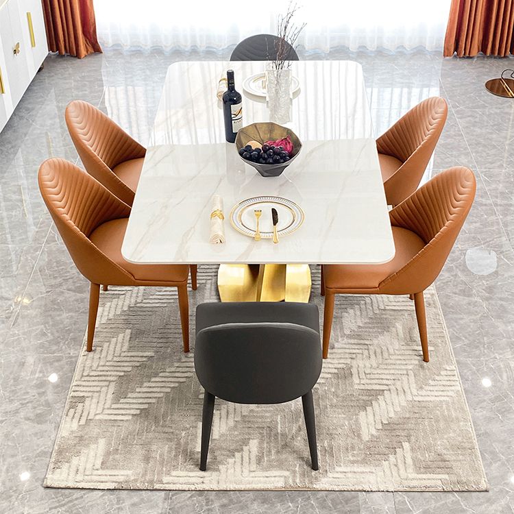 Contemporary Dining Set Metal Frame Rectangle White Slate Dining Table Set for Home