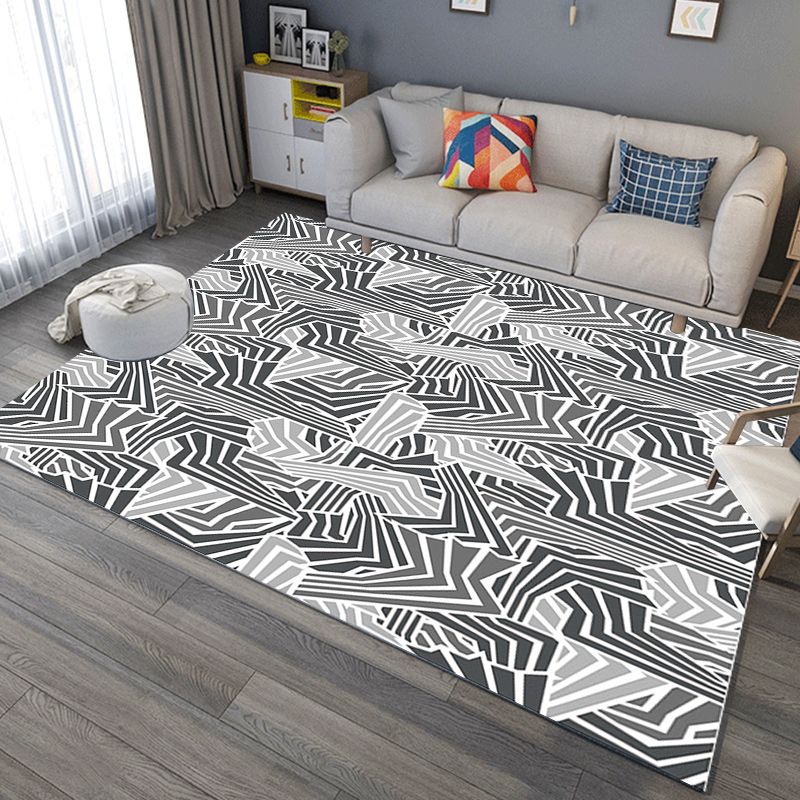 Modern Living Room Rug in Grey Abstract Twisted Line Print Rug Polyester Non-Slip Backing Area Rug