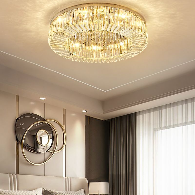 Round Modern Ceiling Mounted Lights LED Crystal Ceiling Mount Lighting for Living Room