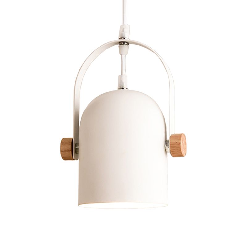 Nordic 1 Light Ceiling Pendant Metallic White Elongated Dome Hanging Light with Wood Lock and Adjustable Handle