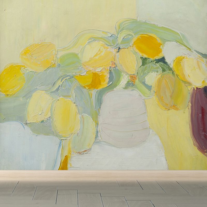Flowerpot Mural Decal Contemporary Art Non-Woven Textured Wall Covering in Yellow