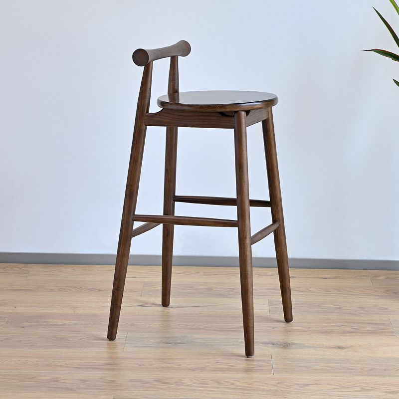 Contemporary Ash Wood Backrest Counter High Stool with 4 Legs