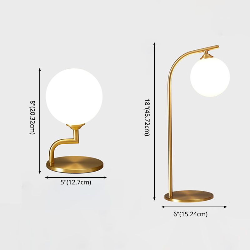 Postmodern Brass Table Lamp Ball Shaped Milk Glass 1-Light Living Room Table Light