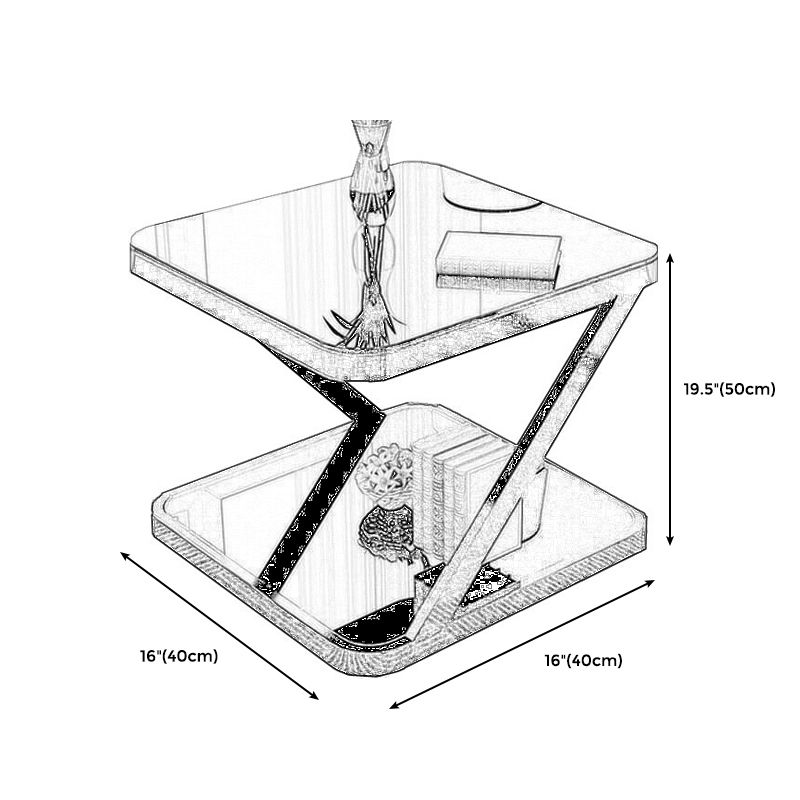 Black/White Glass Corner Table 19.69" High End Table with Storage