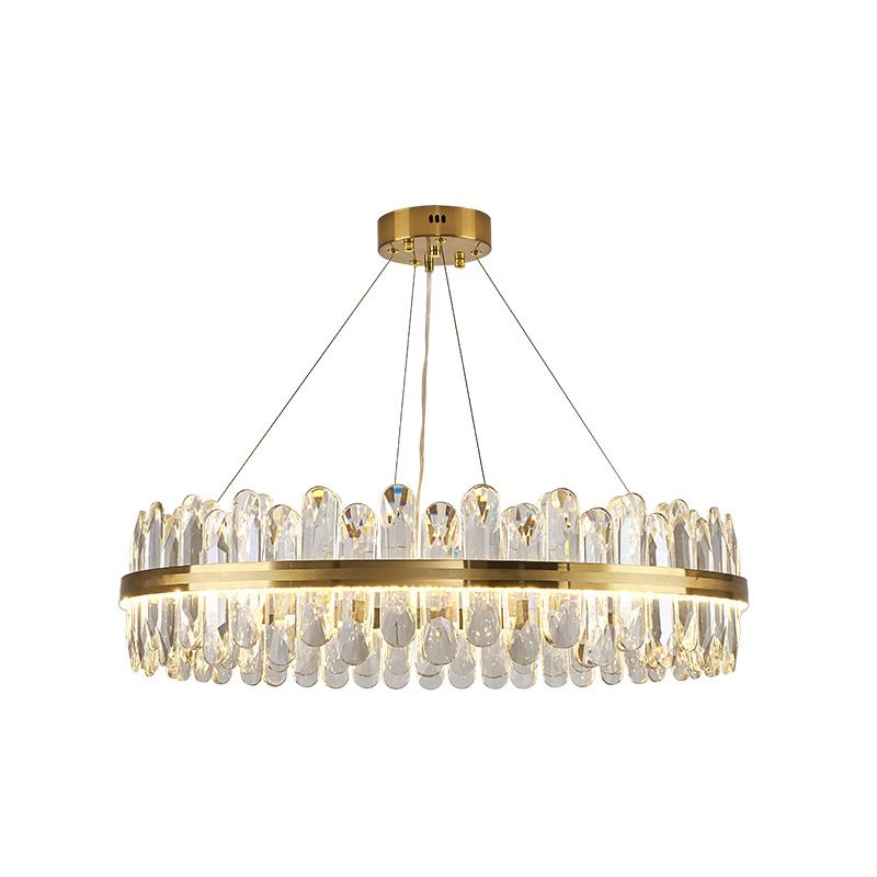 Circle Dining Room Pendant Lighting Crystal LED Minimalistic Chandelier in Brass