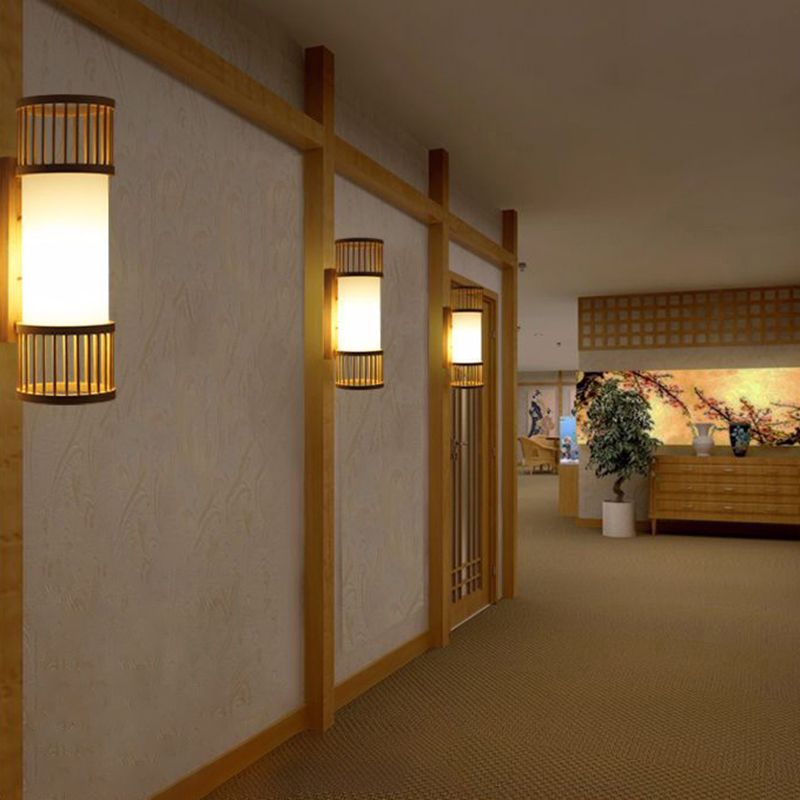 Éclairage mural cylindrique Bamboo moderne Éclairage mural en bois unique pour le couloir