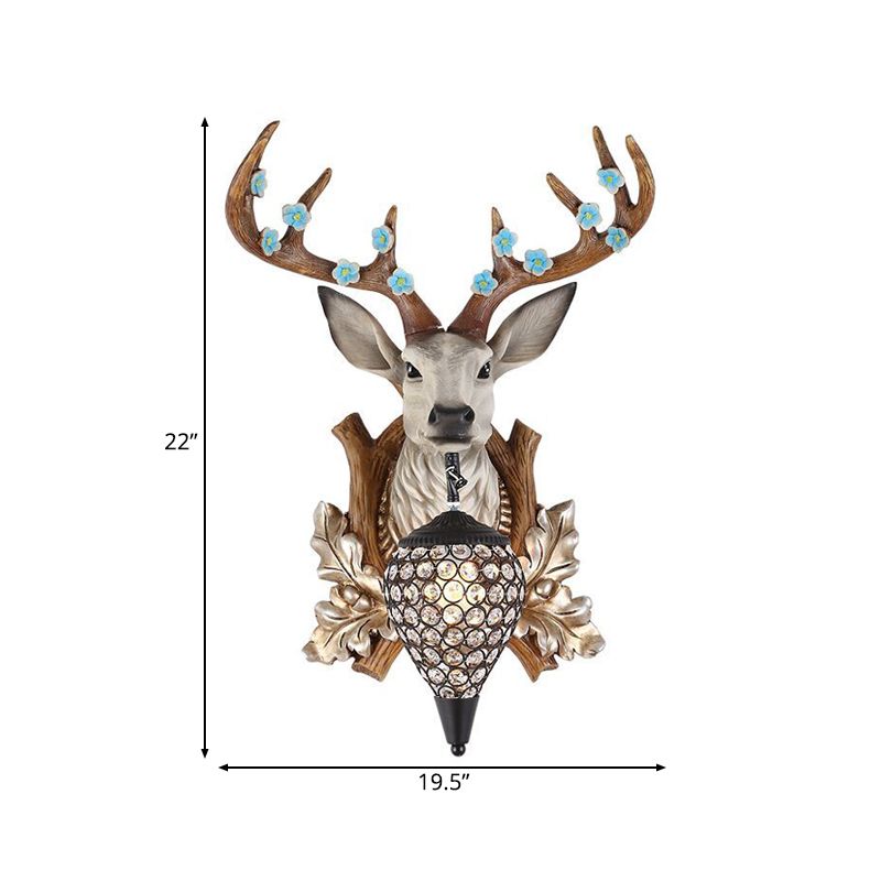 1 Light Vanity Lamp Country Brown / White Resin Sconce Light pour la salle de bain avec une teinte en cristal en larmes