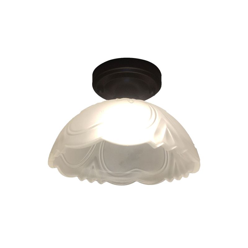 Black Single Bulb Ceiling Flush Country Style Ribbed Clear Glass Flower Flush Mount Light Fixture