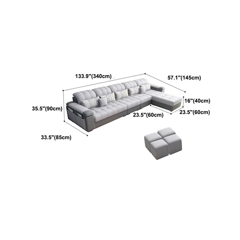 Contemporary Pillow Top Arm Furniture Sectionals in Grey for 3/4/5 People