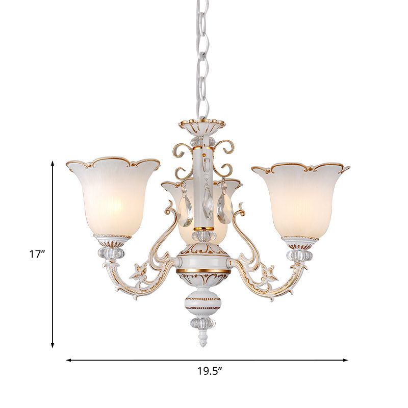 Cream Glass Florel lampadario Floral Light tradizionale ciondolo sospensione camera da letto 3/5/6 luci in beige