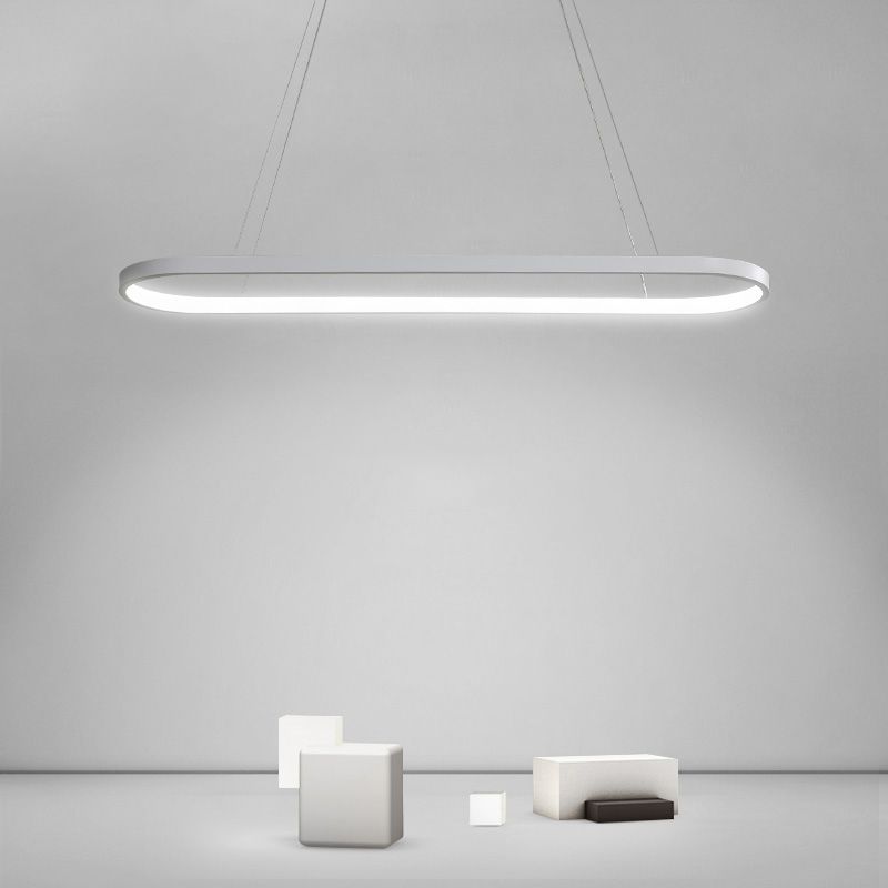 Contemporary Style Linear Shape Island Light Metal 1 Light Hanging Pendant Light in White