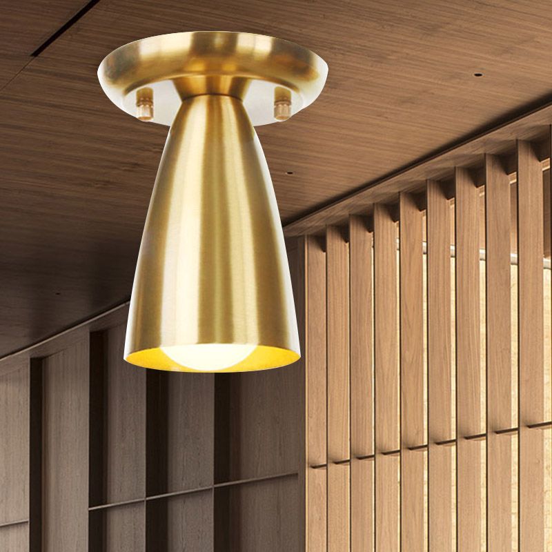 Metal Gold Finish Ceiling Flush Mount Tubular 1 Head Industrial Flushmount Lighting for Foyer