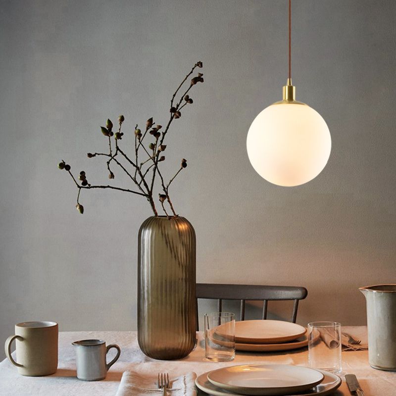 Nordic Modern Spherical Shape Pendant Light Frosted White Glass 1 Light Suspension Light for Bedroom