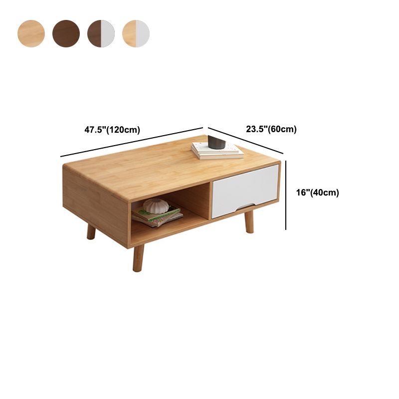 Scandinavian Rubberwood Coffee Table with 4 Straight Legs and Drawer