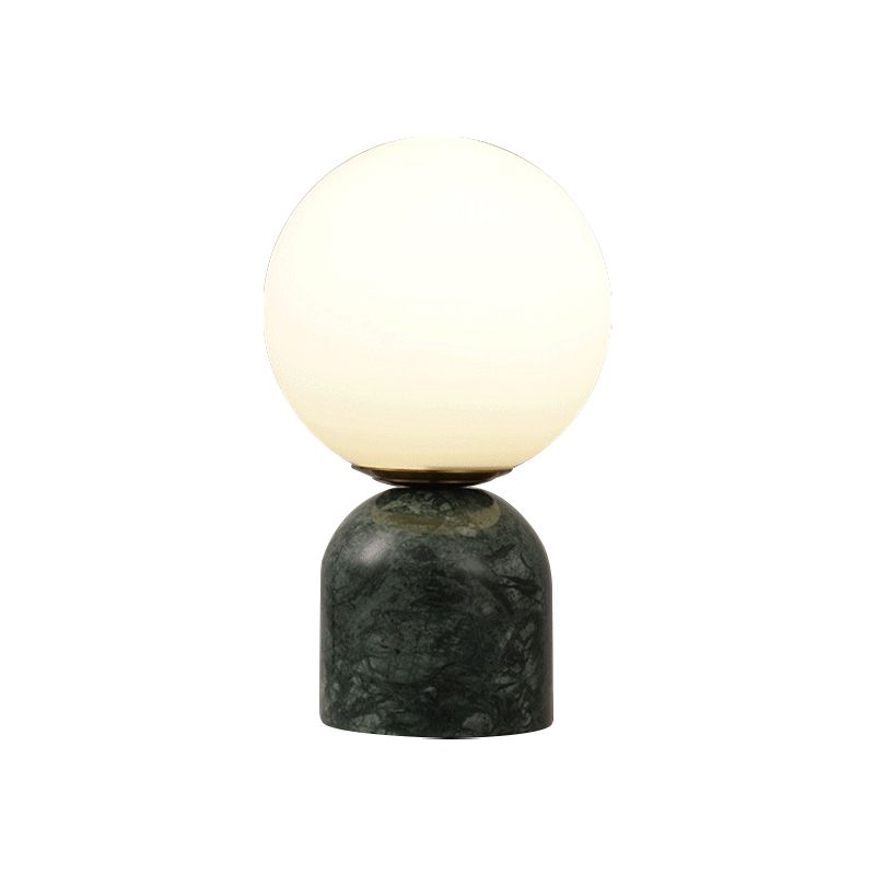 Ball Cream Glass Small Night Lamp Designer 1-Light Green/White/Black Table Light with Dome Marble Base