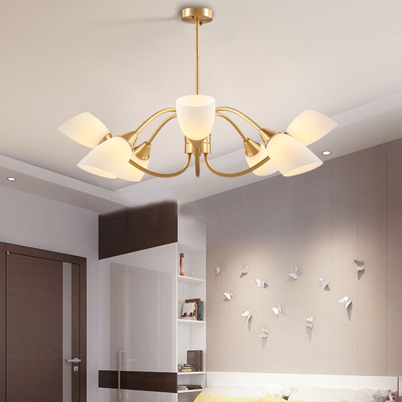 Multi-Head Chandelier Lamp Traditional Style White Glass Shade Bell Light Fixtures