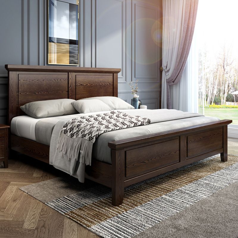 Ash Standard Bed Mid-Century Modern Bed Frame with Headboard