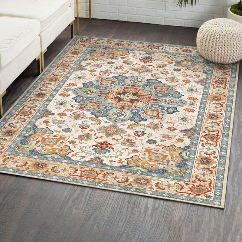 Décoration de maison de couleur claire Nostalgie du tapis de zone imprimée florale Polyester avec tapis de support sans glissement