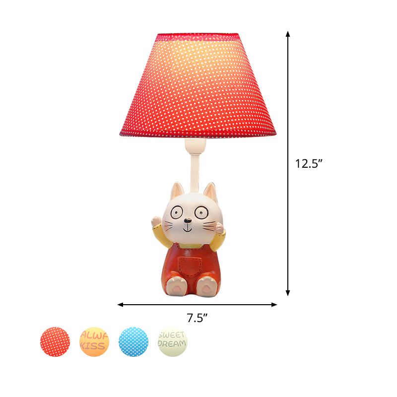 Cat Study Room Reading Lamp Resin 1 Head Cartoon Task Lighting in Red/Blue with Letter/Spots Shade