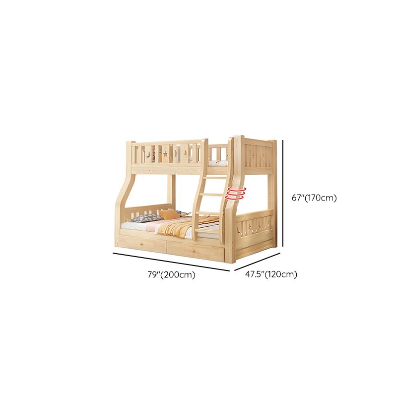 Contemporary Natural Bunk Bed with Guardrail and Built-In Ladder