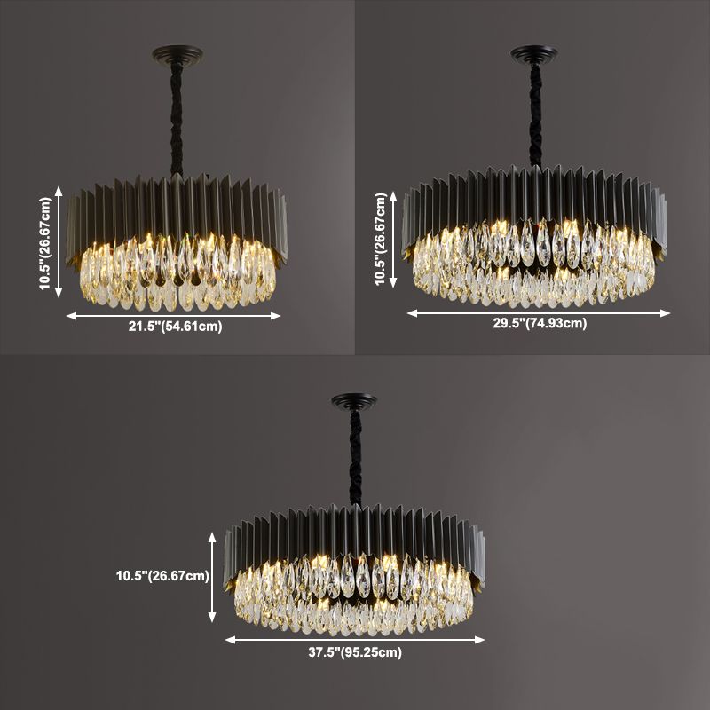 Schwarzer Anhänger Licht moderner Stil Metallkristall Kronleuchter Licht für Wohnzimmer