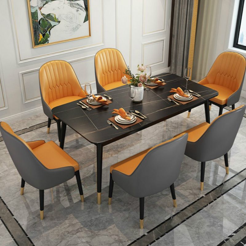 Rectangle Black Base Dining Table Glam Stone Table for Kitchen