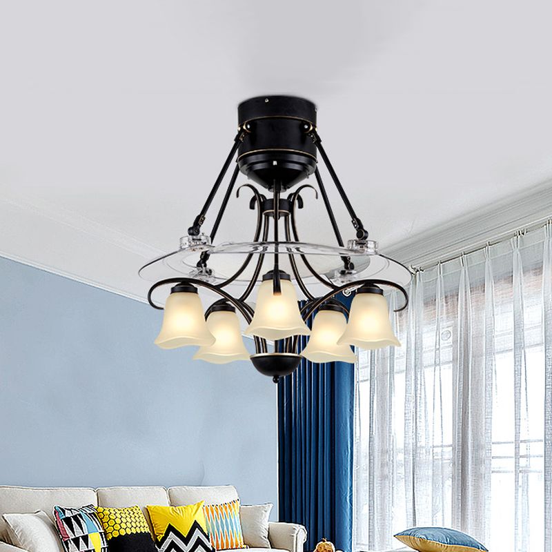 48 "breit geometrische Hangdüfter Leichtsexerität Metall Black Semi-Flush-Halterung mit 4 Klingen