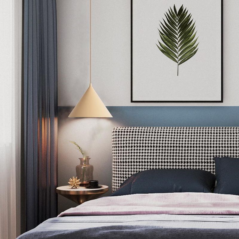 Metal Cone Shade Hanging Lights Modern Macaron Style 1 Light Hanging Mount Fixture for Bedroom