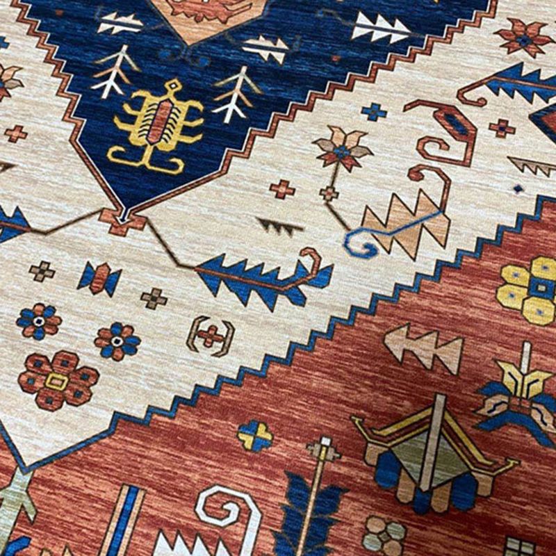 Bohemian Medallion Indoor Rug Red Polyester Area Carpet Anti-Split Rug for Home Decoration