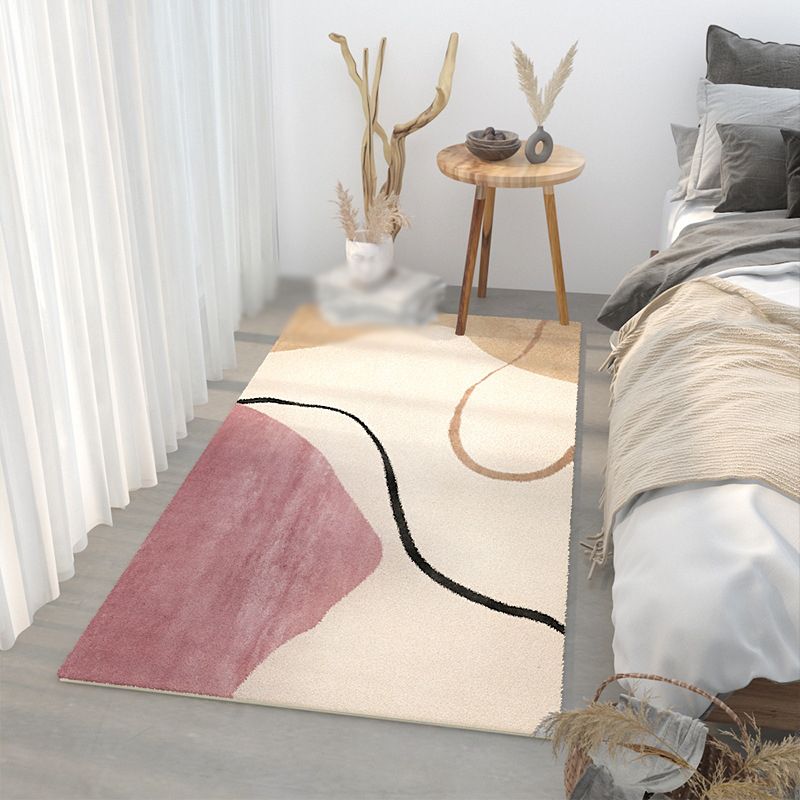 Beige Modern Rug Polyester Graphic Area Rug Non-Slip Backing Indoor Rug for Home Decor