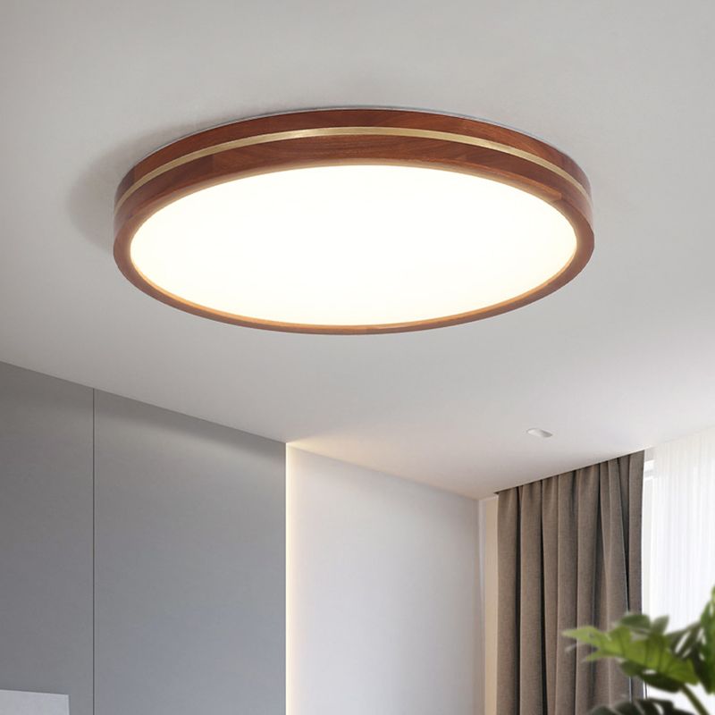 15 "/ 19" / 23,5 "W bois rond encastré moderne LED brun plafonnier avec abat - jour intérieur en acrylique